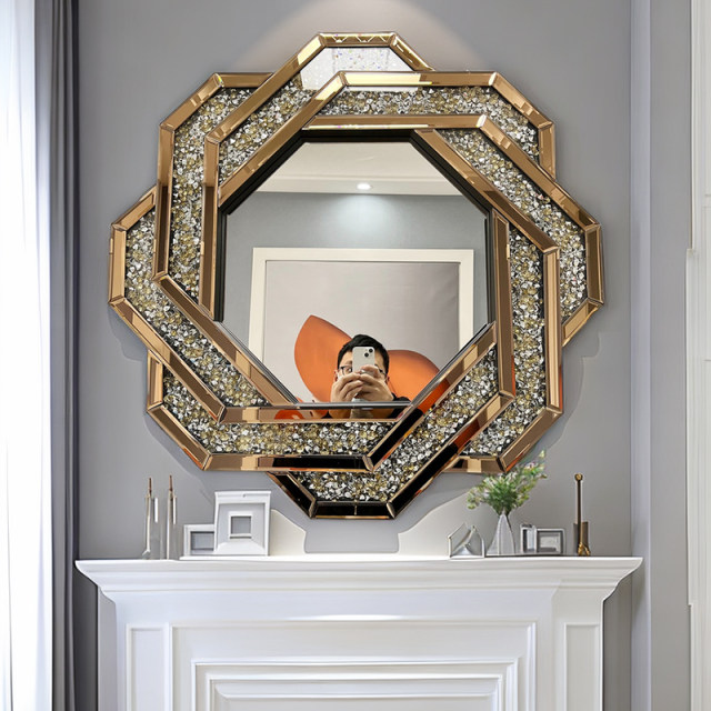European -style light luxury bathroom mirror wall -mounted bathroom mirror restaurant edge porch art fashion decorative mirror inlaid diamond alien
