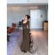 Spring and summer knitted dress for women, sexy long sleeves, waist-hugging temperament, inner straps, U-neck base, hip-packing long skirt