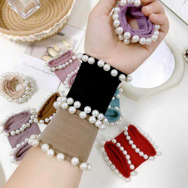 Facial mask beads hair circle trendy internet celebrity head rope new high-end rubber band women's head tie high ponytail hair rope headwear