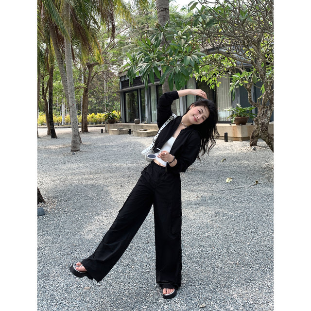 MULVAN black baseball jacket for women short spring new outdoor workwear sun protection jacket retro top
