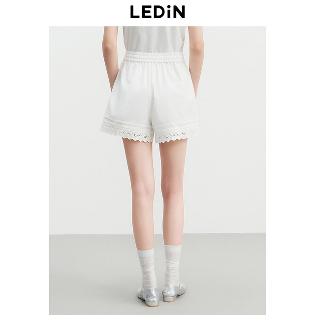 Lecho A version of lace lace shorts 2025 summer new elastic waist wide-leg pants small casual white shorts