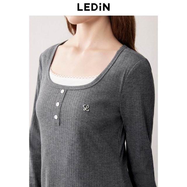 Lecho fake two-piece knitted dress for autumn new Grey series slim waist long-sleeved dress