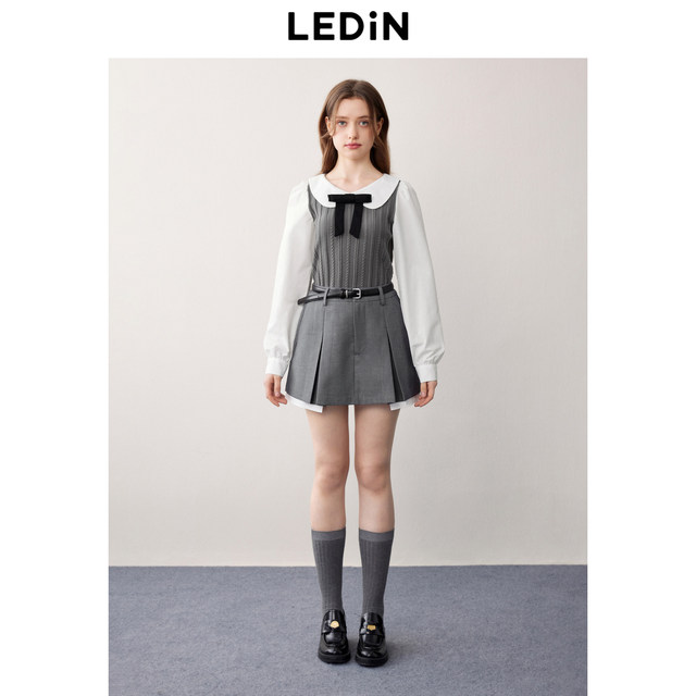 Lecho vintage spliced ​​skirt pants spring and autumn new style grey shorts casual versatile Korean ballet skirt pants women's pants