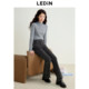 Lecheng wool-edged denim bell-bottom pants winter trousers commuting to make slim and slightly flared pants high waist pants for women
