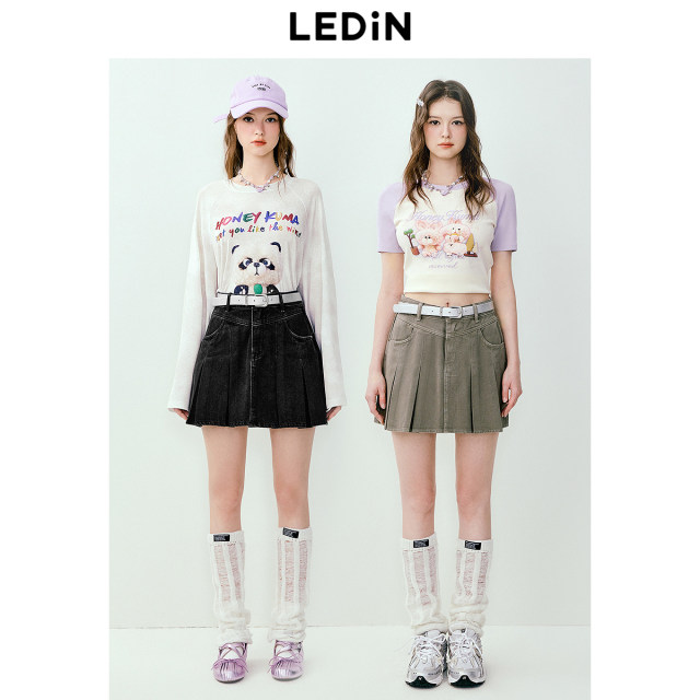 Lecheng denim pleated short skirt summer new wasteland style flower bud skirt heavy industry washing Y2K short skirt
