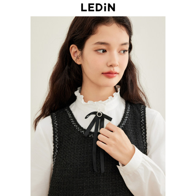 Lecho glitter small fragrance style A-line vest skirt for winter new breasted design temperament and golden style small black skirt

