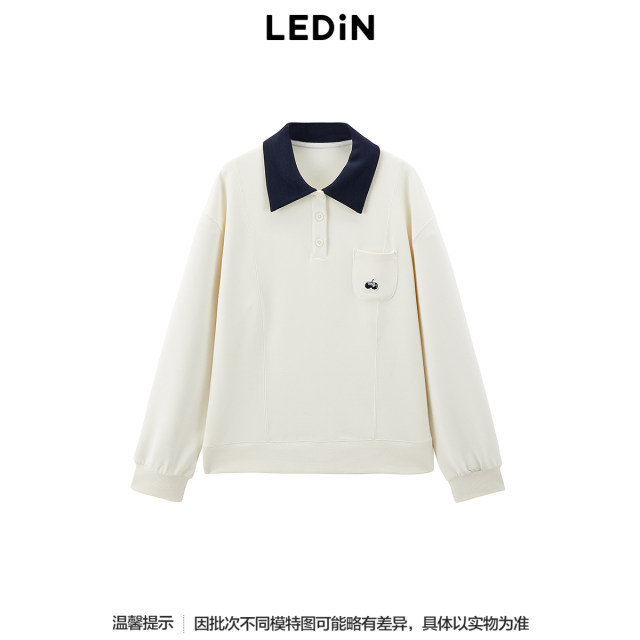 Lecho 2025 spring new college style POLO lapel contrasting sweatshirt C2CRF1333*