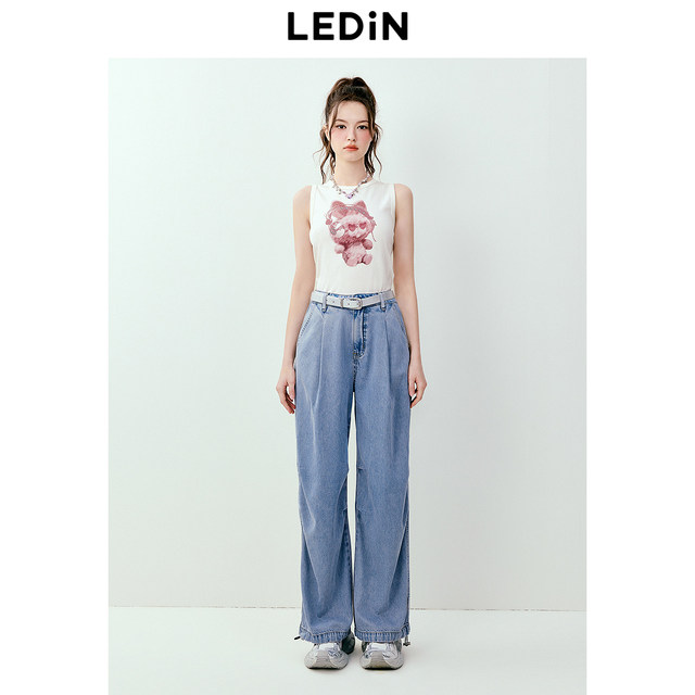 Lecho washing water jeans trousers in summer new parachute pants wide-leg casual girls classic straight versatile trousers