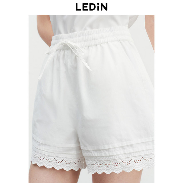 Lecho A version of lace lace shorts 2025 summer new elastic waist wide-leg pants small casual white shorts