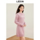 Leding retro pink sweater skirt for women New Year and winter new waist X version long-sleeved skirt round neck inner dress