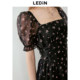 Lecho square collar strap cake skirt for spring new style waist straps small black skirt Korean floral princess skirt
