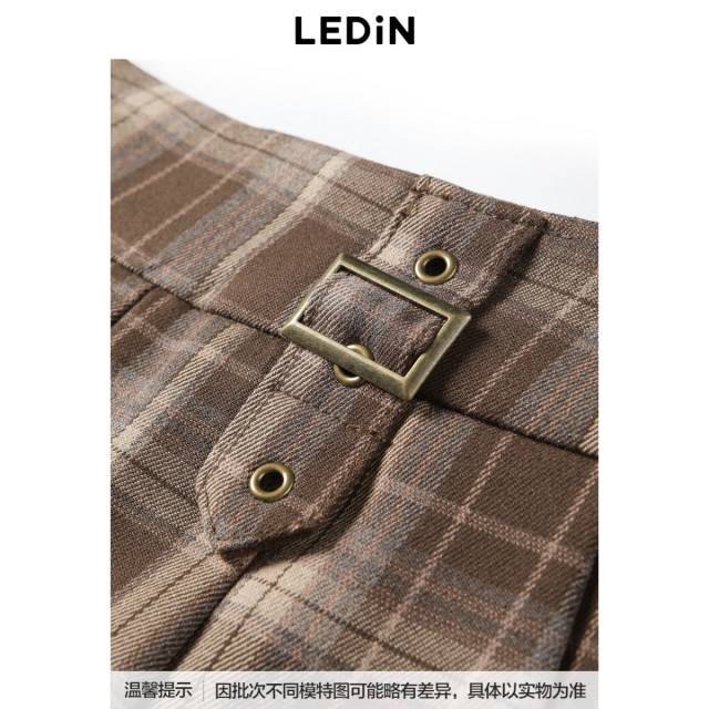 Lecho design pleated short skirt in autumn new checked skirt C2GEE3511
