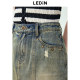 Lechang rivet denim skirt summer new waste earth Feng Shui wash denim skirt piercing holes of A -line skirt