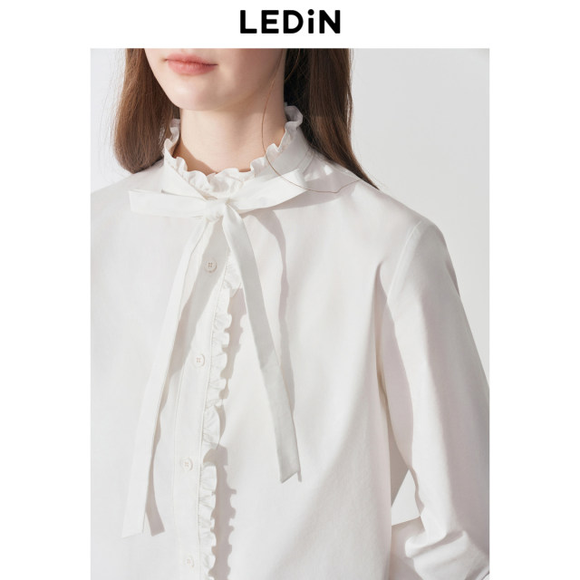 Lecho Girl Lace Stand Collar Shirt 2025 Spring New Lace Bow Pulled Design Top