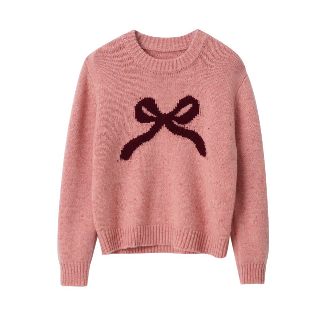 Double-strand 26-stick yarn women's full wool sweater round-neck idea knitted bow top winter women's clothing