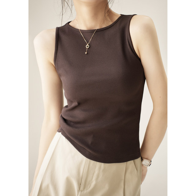 Uksi vest, women's one-length threaded top, solid color thin round neck base, Shandong online store, summer style
