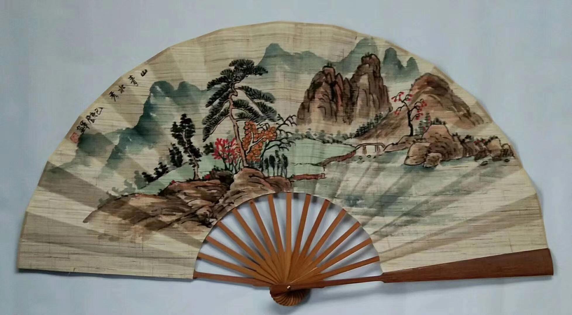 荣昌扇子/荣昌折扇荣昌扇/10寸荣昌传统手工艺楠竹夏布折扇山水画