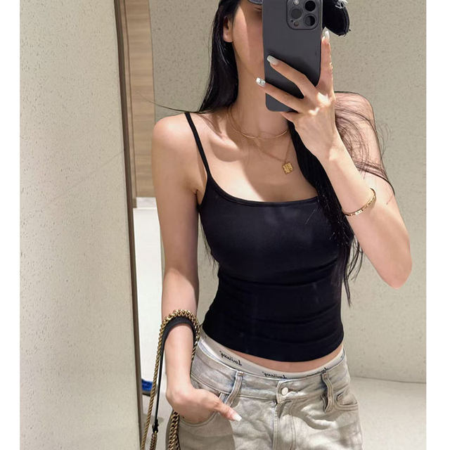 Lan Daer with breast pad new Korean comic pure and sexy hot girl versatile inner wear solid color pure and sexy suspender vest