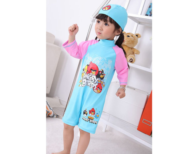 Children's one-piece swimsuit girl sun protection surfing baby girl small and medium-sized children leisure snorkeling beach hot spring hat