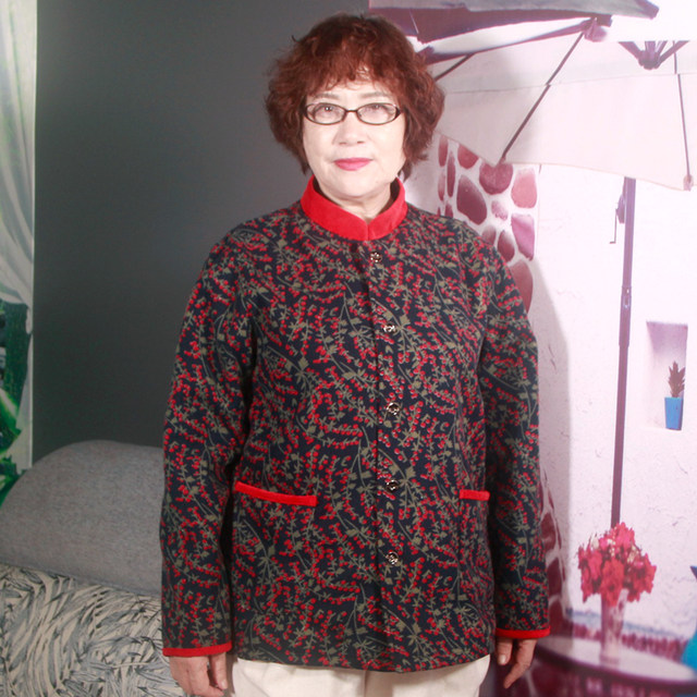 Middle -aged and elderly autumn and winter cotton jacket plus fat size fat mother installed 60 -year -old 70 grandma with thin velvet loose color cotton jacket