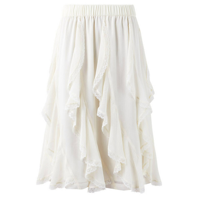 Qiushui Yiren white A-line skirt beautiful midi skirt 2025 summer new lace lace gentle skirt