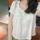French fresh embroidery lace lace bubble sleeve round collar shirt retro flower crushing pleated shirt doll shirt
