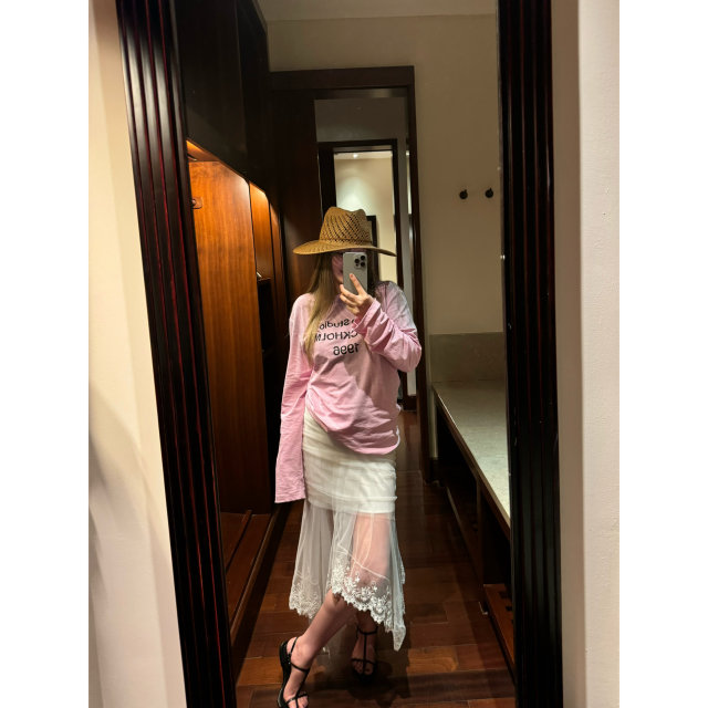 Wann Dreamy Gauze Skirt Embroidered lace fishtail skirt Women's summer 2024 new high-waisted temperament mesh long skirt