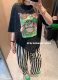 Spot Korean 2025 summer tie-dye black gray green print cartoon silly cute rabbit loose short-sleeved T-shirt
