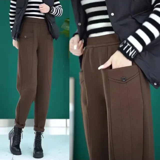 
Autumn and winter new style plus velvet high waist versatile loose slimming harem pants for women cold-proof and warm mom wear fashionable casual pants