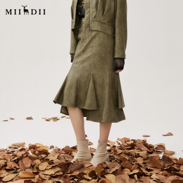 Answer to the fishtail skirt in autumn new product retro commuter style irregular wavy hem skirt 243MB1091