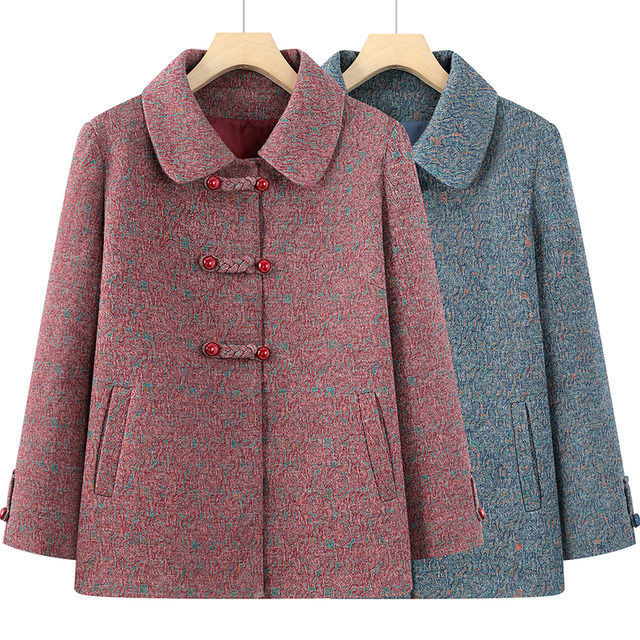 Elderly autumn clothing, female temperament, grandma woolen coat, 60-year-old mother, winter plus velvet top, old lady clothes
