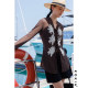 KOKIA spot hazy and skinny cross yarn hand sewing lace flower flared sleeve streamer V-neck shirt