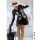 KOKIA spot hazy and skinny cross yarn hand sewing lace flower flared sleeve streamer V-neck shirt