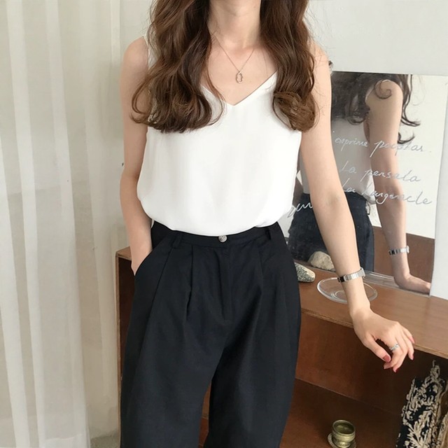 Black chiffon suspender vest for women's suit with inner wear summer thin style outer wear design niche sleeveless base top