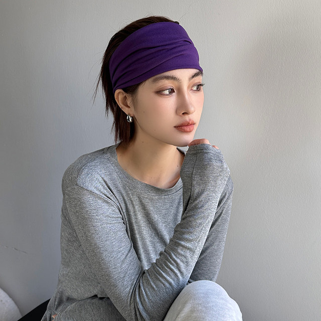 
Solid color elastic sports hairband running and anti-perspiration hairband solid color yoga headband wide version outdoor white hair accessories trend