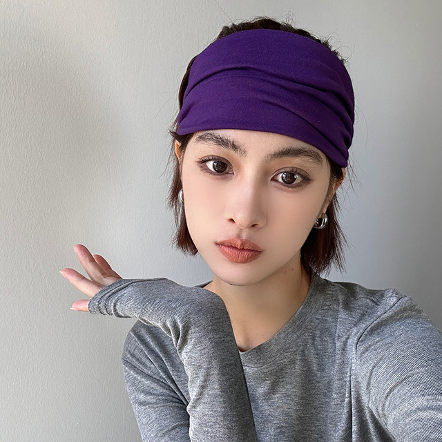 
Solid color elastic sports hairband running and anti-perspiration hairband solid color yoga headband wide version outdoor white hair accessories trend