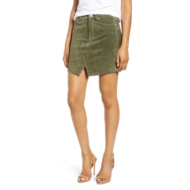 Clearance spot Blank Denim A-line high-waist slit zipper to make you look slim suede mini mini skirt red and green