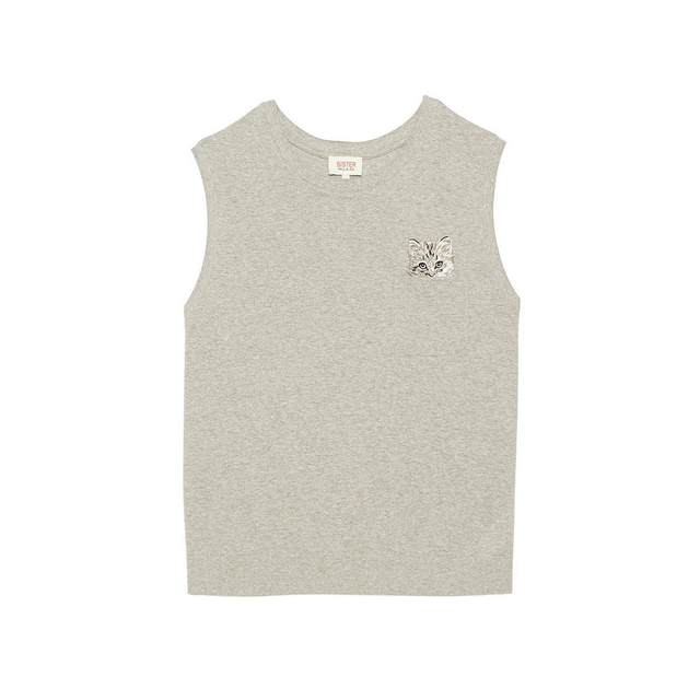 Spot Paul / Joe Sister cute cat pocket loose sleeveless T -shirt vest female blue and white gray

