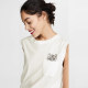 Spot Paul / Joe Sister cute cat pocket loose sleeveless T -shirt vest female blue and white gray
