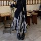 Large size ink printing A-line skirt for women in spring and summer long flesh-covering and slimming skirt for retro chiffon long skirt