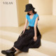 vilan/Huilan skirt for women in autumn new fashion commuting high waist slim solid color A-line skirt long skirt