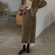 Spring and summer long skirt A-shaped high waist commuter chocolate brown suit irregular front slit skirt straight zipper