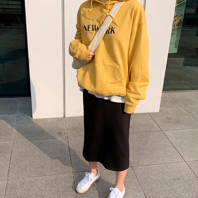 Spring and summer Roman cotton straight pencil slim high waist elastic mid-length skirt long skirt small black skirt large size