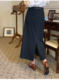Spring and summer Roman cotton black straight hip one-step skirt rear slit commuting mid-length skirt long skirt versatile women