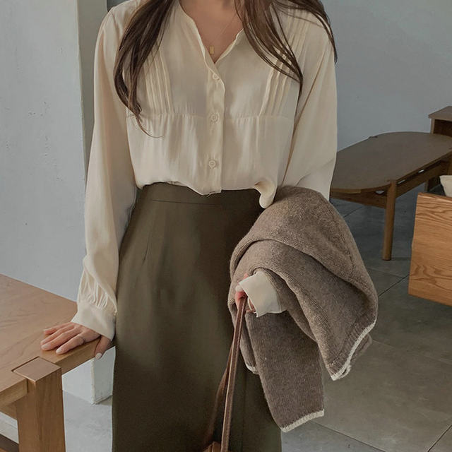 Spring and summer long skirt A-shaped high waist commuter chocolate brown suit irregular front slit skirt straight zipper