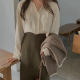 Spring and summer long skirt A-shaped high waist commuter chocolate brown suit irregular front slit skirt straight zipper
