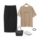 Solid color black Roman cloth straight pencil wraps hips and has a mid-length skirt that makes women look slim and versatile spring and summer