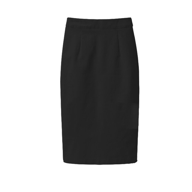 Solid color black Roman cloth straight pencil wraps hips and has a mid-length skirt that makes women look slim and versatile spring and summer