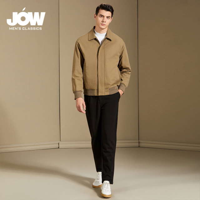 JOW/Jowo lapel solid color fashionable ribbed sleeves men's winter new business casual warm down jacket