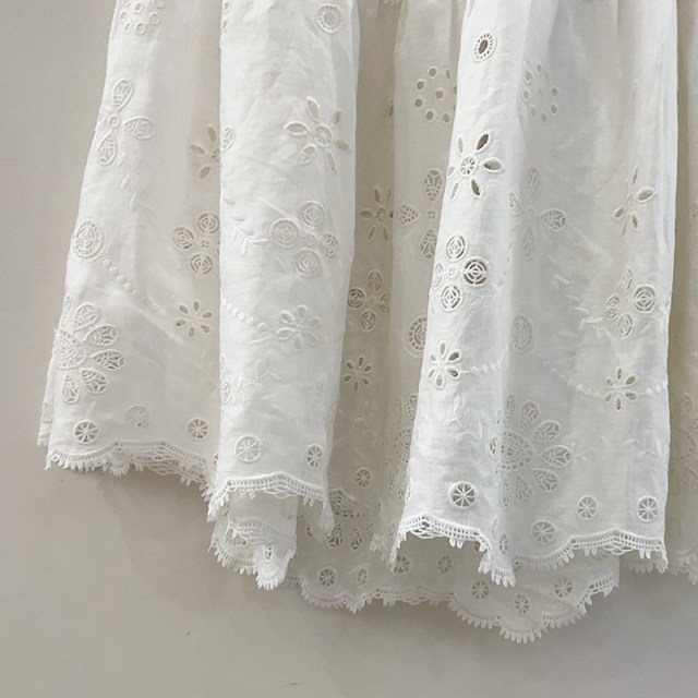 2025 spring and summer new linen white skirt for women with heavy industry embroidered zipper waist mid-length sweet fairy-like versatile